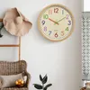 Horloges murales Couleur de dessin animé de 12 pouces pour enfants chambre numérique muet bambou horloge diy moderne conception décoration de maison