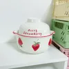 Bowls Creative Strawberry Ceramic Instant Noodle Bowl Korea Ins Cute Girl Heart Student High-Simue Dormitory Office Stora kapacitet