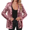 Costumes de femmes revers Femmes Blazer Elegant Shinny Sequins Office Lady Blazers Spring Summer Casual Long Mancheve Fashion Slim Female Veste Femme