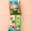 Casual tryckt grafisk kort ärmskjorta Blus Top Loose Holiday Pant 2 Piece Set Summer Beach Fashion Outfits Suit 240323