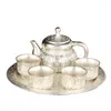 Teaware set Silver White Baifu Chinese Tea Set 1 Tray Pot 4 Cups European Cup Retro Bubble Teapot Gift