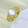 Cluster Rings Natural Water Foam Jade Ring For Women 925 Silver Plated Gold Egg Face 5 7 High Glass Pigeon Chinese Style