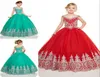 Elegant skivbroderi Little Girls Pageant Dresses Red Green Tulle Cap ärmar Princess Billiga Flower Girls Prom Formal Dress For 8514354