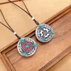 Chains Ethnic Style Enamel Blue 925 Silver Round Pendant Three Small Elk Necklaces For Men And Women Charms Exquisite Banquet Jewelry