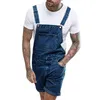 Men's Shorts Vintage Jeans Overalls Solid Color Elastic Denim Jumpsuit With Pockets Men Summer Casual Button Suspenders Short Pants