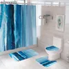 Douchegordijnen blauw marmeren gordijn polyester waterdichte stof badkamer toiletbril deksel niet-slip tapijt bad mat woning decor
