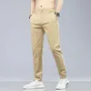 Spring Summer cotton Men Casual Pants Elastic Waist Business Korean Fashion Straight Classic Solid Color Trousers Black Khaki 240326