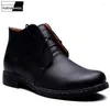 Boots Ankle Fashion Round Toe Lace Up Black Casual Shoes For Man Pu Leather Low Top Riding Punk