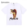 Men's Designer Short Sleeves High Quality Street Rhude Pattern Printing 230g Multi-color Pure Cotton Casual Men and Womens Same Sleeved T-shirt Trend