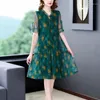 Party Dresses Fashion Casual Floral Printing Women Temperament Knee Skirts Summer Thin Flounce V-neck Short Sleeve Women's Clothing