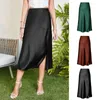 Kjolar kvinnor elegant satin kjol elastisk midja a-line sommar slit avslappnad solid kvinnlig smal falda boho semester strand escocesas de mujer