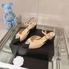 Sandals Shoes for Women Size34-41 Genuine Leather Med Heels Bombas de cristal Slingbacks Designer de verão Zapatillas Mujer