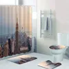 Shower Curtains Black White York City At Nights Lights Bathroom Set For Bathtub Skyline Toilet Home Decor Rugs Mats