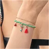 Charm Armband Creative Christmas Armband Snowman Bell Pendant Tassel Rice Beads Double Layer Pärlade Drop Leverans smycken Dhrlv