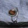Cluster Rings 925 Sterling Silver Ring High Quality Oval Natural Tiger's Eye Stone Fine Party Jewelry Rhodochrosite Simple Design Gift