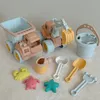 Place Set Toys for Kids Trolley Bulldozer Bet Bet Wheat Wheat Straw Summer Seaside Play Sand Water Game Sand Toys / Snow Toys 240403