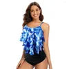 Swimwear féminin 8 couleurs Femmes Tankini à volants Ensemble tablier rembourré avec bretelles réglables en tricot élastique tricot à taille haute de plage