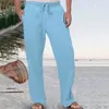 Men's Pants Men Cotton Linen Trousers Fashion Pure Color Elastic Waist Lace-Up Loose Straight Summer Breathable Daily Casual