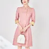 Robes décontractées de style chinois chinois femme cheongsam robe printemps été élégante pour femmes trois quart de manche imprimé vintage