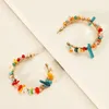 Hoop Earrings 2 Pieces Of Bohemian National Wind Beaded Color Crystal Coral Stone C-shaped Lady Fashion Single Holiday Travel Leisure