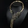 Anhänger Halsketten Vintage Statement Offene Halskette Frauen Mode Kristallblüten Quasten Anhänger Retro großer Kragen Schmuck