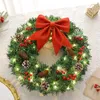 Dekorativa blommor 40 cm julkrans för dörr med ljus år tall kottar bär gran röd band båge navidad dekoration