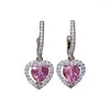 Stud Earrings Classic Pink Love Zircon For Women Lady Gentle Trendy Full Rhinestone Heart Wedding Party Jewelry Gifts