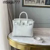 Handtasche echtes Leder BK Designer Französisch High-End-Custom-Strassschnalle Himalaya weißes Krokodilmuster Platinbeutel Silber Schnalle Leder 43fx