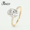 Lnngy 4 pild cenário oval corto simulado anel de diamante para mulheres 925 STERLING SLATER HALO ENGAIME