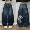 Frauen Jeans American Retro Lose Bein Jeans Damen Y2K Neuer beliebter Clown -Mop -Hosen Harajuku Freizeitmänner Y240408