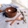 Bowls 1Pcs Japanese Wooden Bowl Natural Thicken Jujube Wood Set Spoon Chopsticks And Box Fruit Salad Noodle Rice Soup