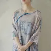 Frauenblusen Johnature Women Vintage Ramie-Shirts O-Neck halb Ärmeltöne Blumen 2024 Frühling hochwertiges Hemd mit mittlerem Längen