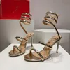 RENE CAVALLA SANDALS MULHERES 9.5cm Sapatos de vestido de designer de luxo cobra embrulhada no tornozelo de dedo de casamento casual Sapato de festa de couro casual novo 0222