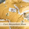 Bedding Sets Evich Plain Comforter Yellow With White Edger Pillowcase Sheet Quilt Cover Single And Double King Size Bedclothes