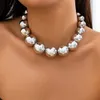 Bijoux punk exagéré grand collier de perle rond chaîne colline à chaud