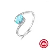 Cluster anneaux Aide 925 STERLING Silver Exquis pour la mode féminine Aquamarine Zircon Ring Fine Jewelry Wedding Bride Engagement
