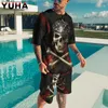 Yuhasummer Mens Clothing T Shirt Set 3D Terrible Skeleton Print Casual Shorts Tracksuit Male 2 Piece Suit Est Short Sleev 240325