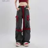 Damesjeans Y2K American Ribbon Red Cargo Pants mode veel zak recht dweilenbroek High Strt baggy brede been broek dames 2023 y240408