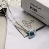 Designer Viviane Westwood Jewelry Empress Dowager Saturnus Rotertable Glass Pärlor Mikrouppsättning med Zircon -halsband unikt och avancerad klumpikelkedja Elegant halschain