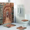 Shower Curtains 3D Vintage Library Book Bookshelf Curtain Set For Bathroom Magic Books Mats Rugs Toilet Home Decor