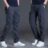 Vinter män bomull vävt last Zip Fly Pants Fashion Multi-Pockets Elastic midja Mensar Partihandel Män byxor byxor