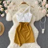 Sukienki swobodne letni rękawe spaghetti pasek mini sukienka dla kobiet elegancka mecz kolorów criss-cross backless club imprezy vestido