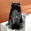 Skirts Women Clothing 2024 Summer Satin Skirt Printing Pattern High Waist A Line Elegance Umbrella Femme Faldas Aesthetic