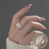 Klusterringar 925 Sterling Silver Pearl Geometric Ring for Women Girl Simple Round Hollow Out Design Jewelry Party Gift Drop