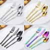 Ensembles de vaisselle Couvreries Ensemble en acier inoxydable Gol Couteaux Dessert Forks Caxe Caxe Cuisine Vole du lave-vaisselle Cadeau