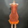 Casual Dresses See Through Sexy Women Födelsedagsfestklänningar Halter Sparkly Crystals African Black Girls Orange Mini Short Prom 2024