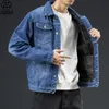 Men Light Blue Winter Jean Jackets Outerwear Warm Denim Coats Men Large Size Wool Liner Thicker Winter Denim Jackets Size4XL 240327