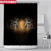 Duschgardiner 3D Tiger Black King of the Forest Mönster Badrumsgardin Toalettskyddslocket Non-halk Mattbadmattor