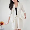 Zjyt elegant zweiteilige Blazer -Shorts für Frauen drei Viertel Ärmeln Jacke Office Lady Suits Casual Outfit Sommer 240408