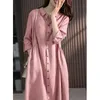 Wiosna lato koreańska bawełniana lniana sukienka koszula lady pół rękawu luźne swobodne szaty femme guziki vestidos damski odzież 240408